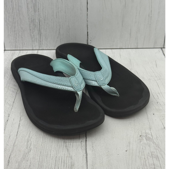 Olukai Ohana Women's Flip Flops Thong Sandals Sz 8 Light Blue Teal Sea Glass - Picture 1 of 10